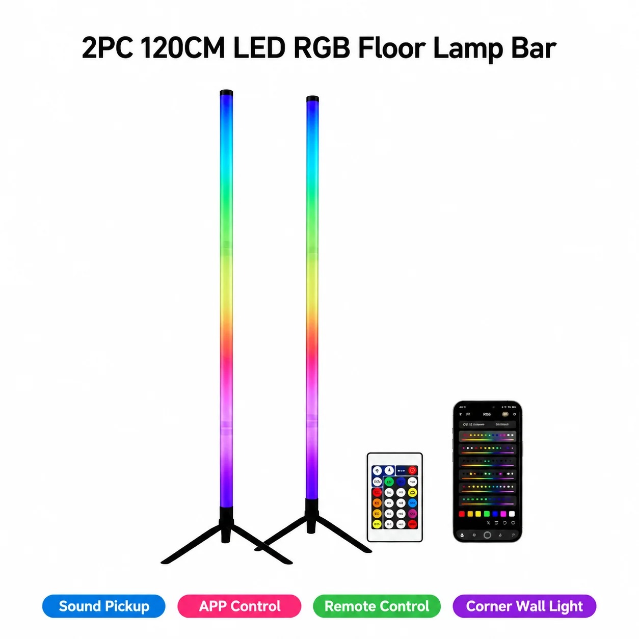 Decor Lighting Floor Lamps - 2'li Paket RGB LED Köşe Lambası,