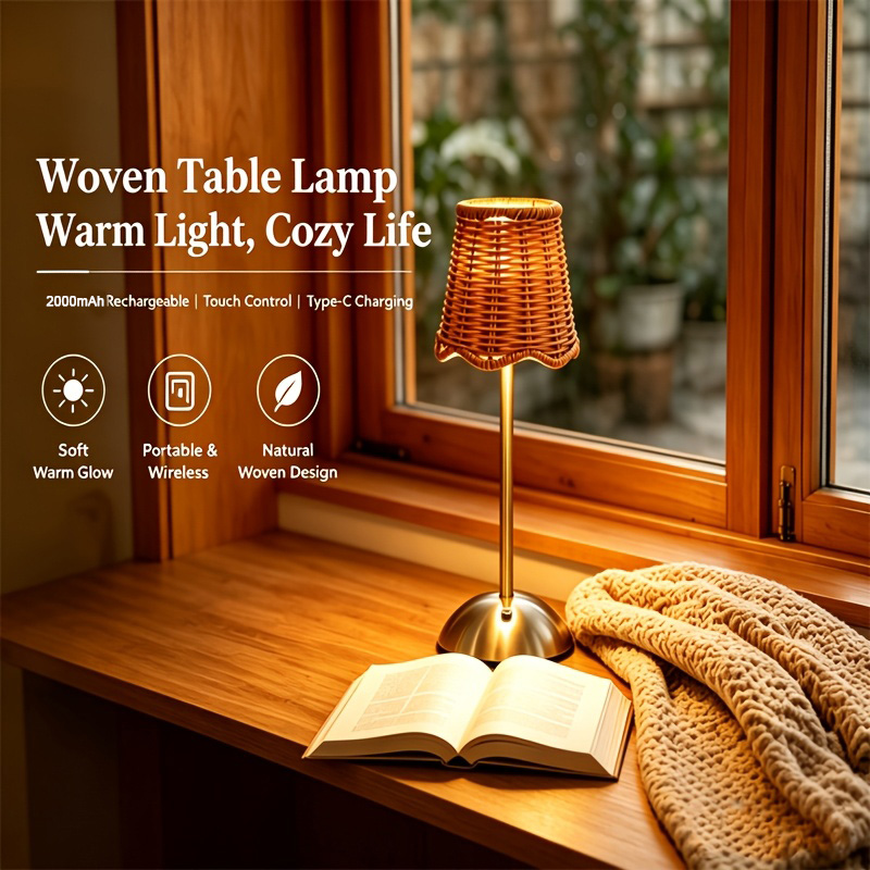 Room Decor Lighting Lamp - Bohem Dokuma Rattan Sanat Masa Lambası