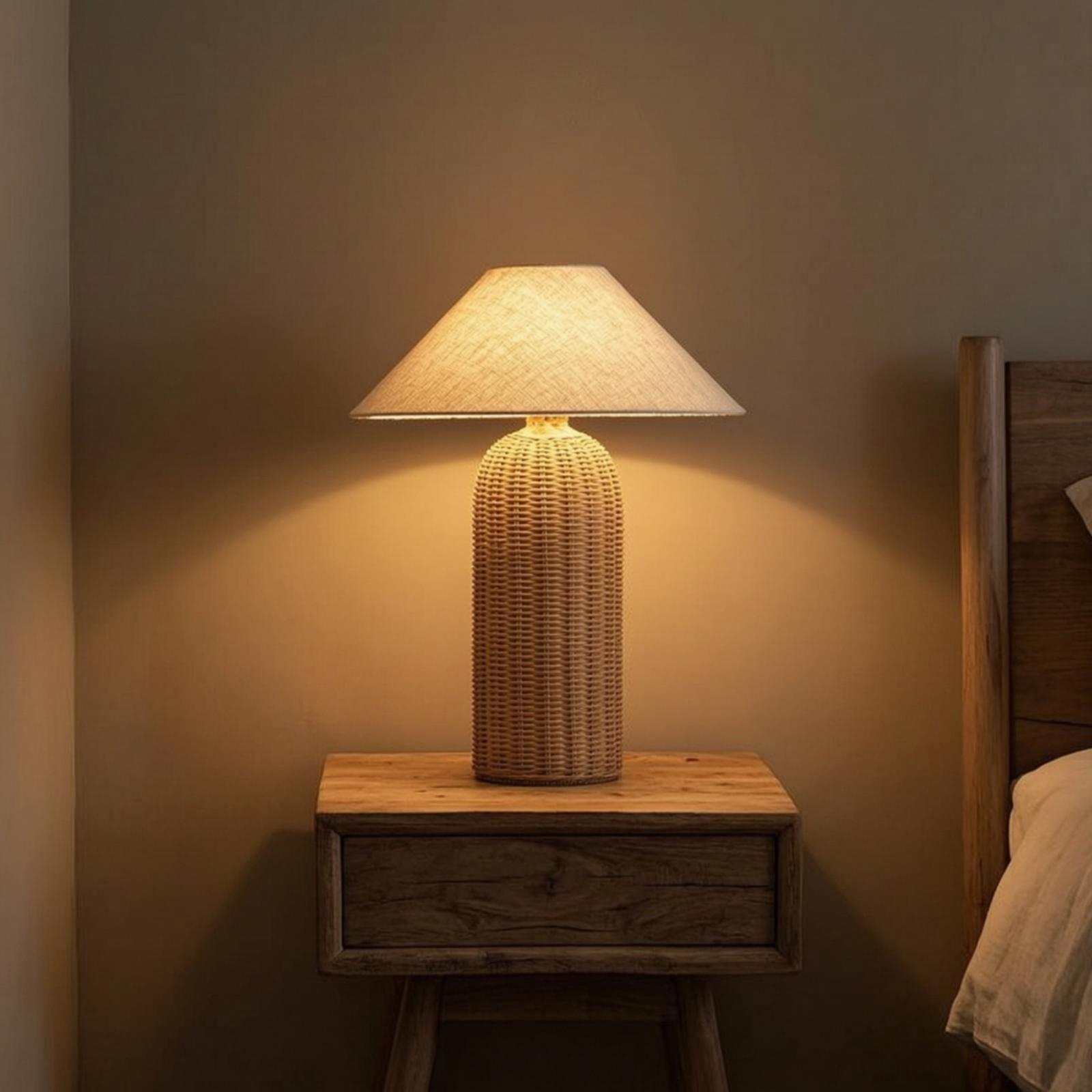 Lightings Decoration - Yatak Başı Lambası Rattan Tabanlı Kumaş