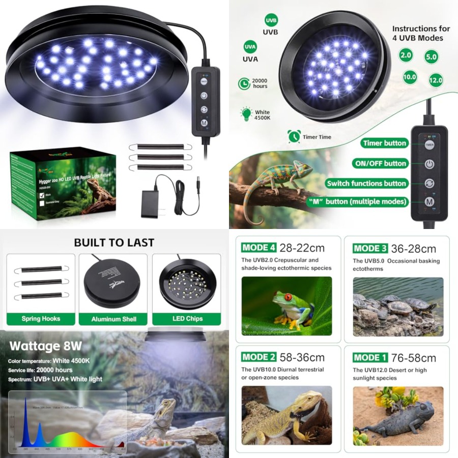 Gecko Lighting & Decor - Kısılabilir UVB Işığı, Sakallı Ejderha, Gecko,
